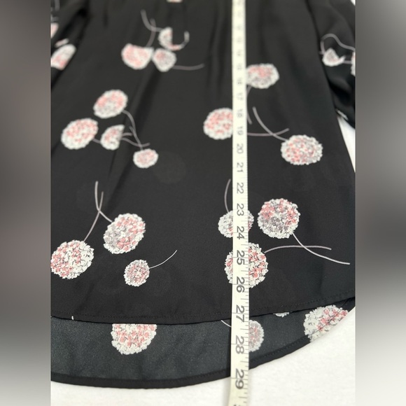 BLACK RAINN Black Floral V Neck‎ Blouse 3/4 Sleeves Semi Sheer Dark Feminine L - Picture 15 of 16
